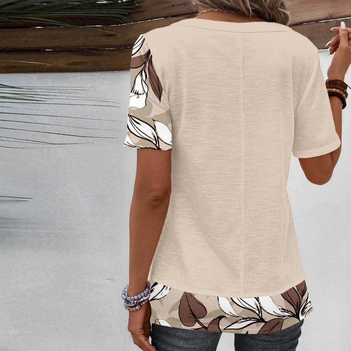 Patchwork Blouse with Leaf Print