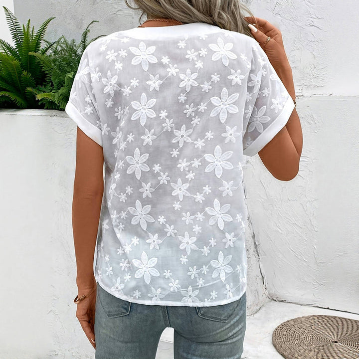 Casual Blouse with Floral Embroidery