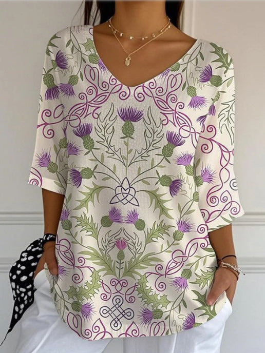 White Lavender Vintage Casual T-shirt