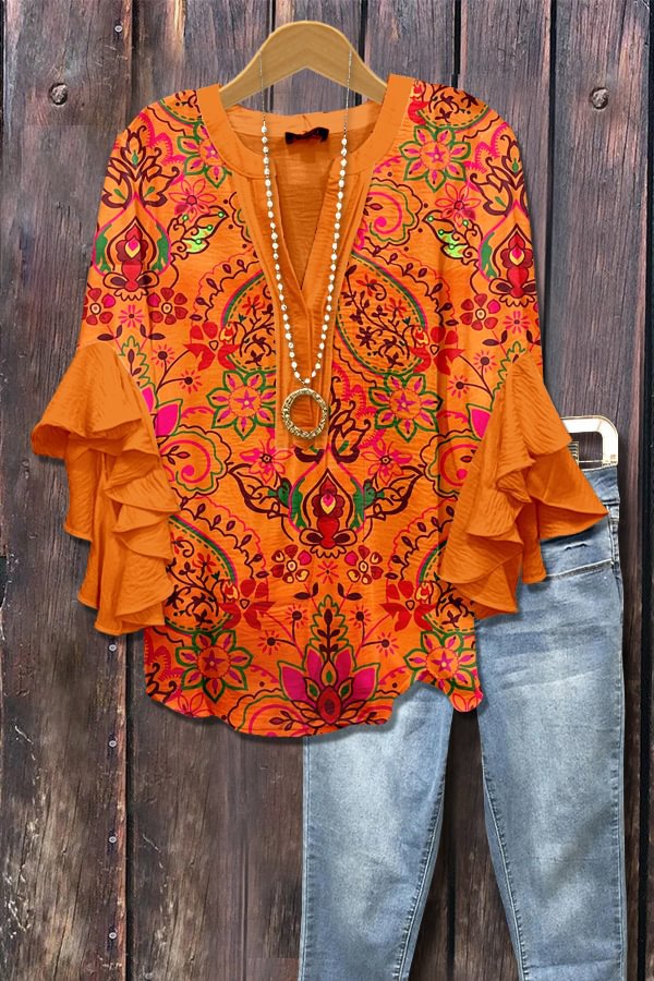 Bright orange blouse with classic collar